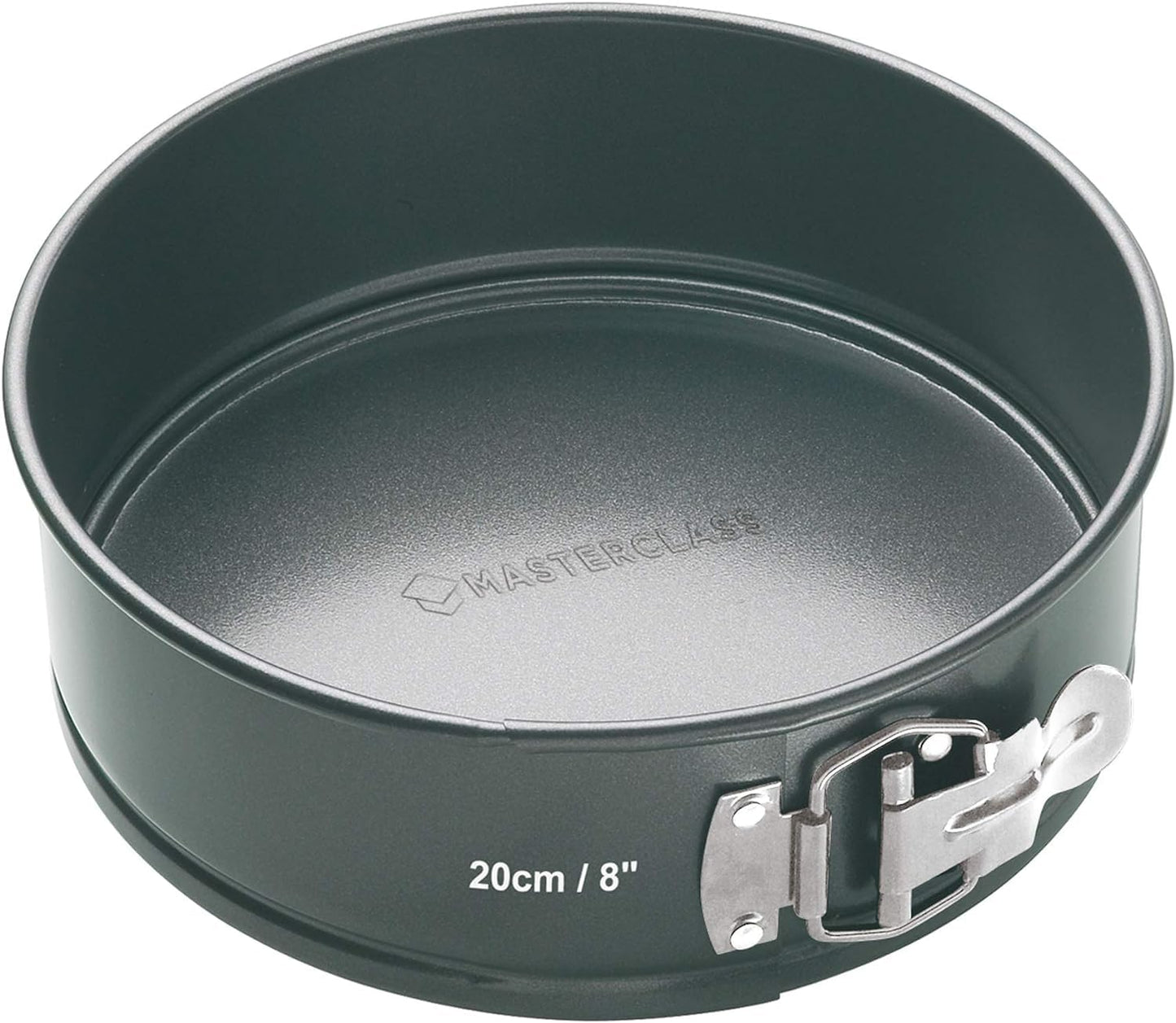MasterClass 2 cm Springform Cake Tin with PTFE, PFOA and BPA Free Non Stick, Robust 1mm Thick Carbon Steel and Loose Base, 8 Inch Round Pan, Grey