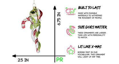 Party Rock | Lizard on Candycane Glass Ornament | X-Mas Collection