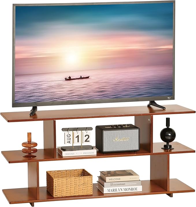Bamboo TV Stand for TVs up to 55", 3 Tier Accent Entertainment Center