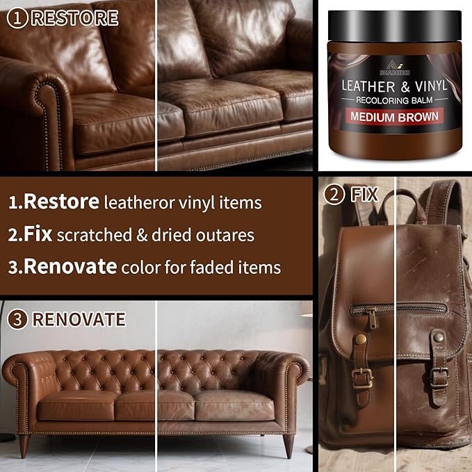 Leather Recoloring Balm with 100ml Mink Oil, Medium Brown Leather Repair Kit