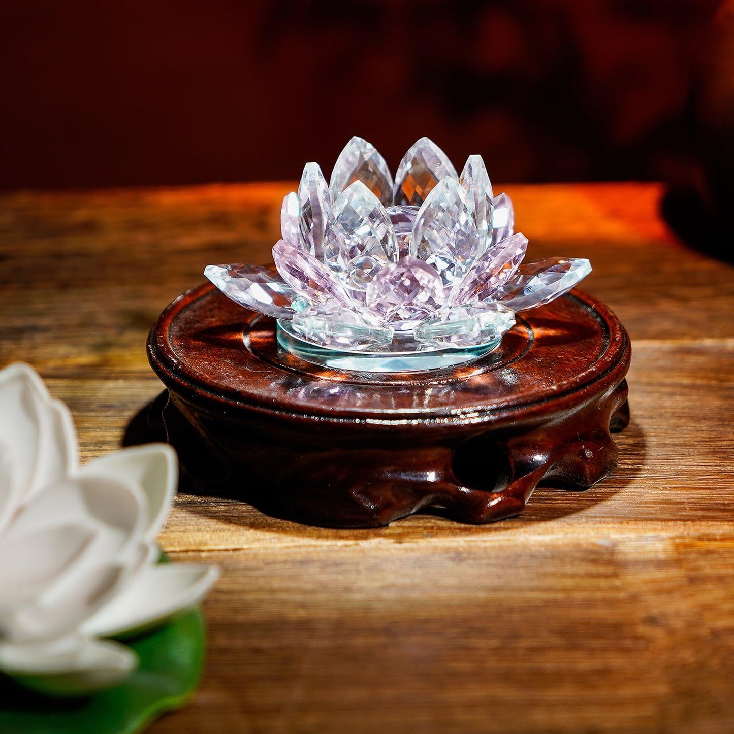 TENGFENG Crystal Lotus Flower Bicolor - Hue Reflection Glass Lotus Flower Feng Shui Home Decor Lucky Charm Crystal Figurine with Gift Box Collectible Figurines (Gold, 3.3 inches)