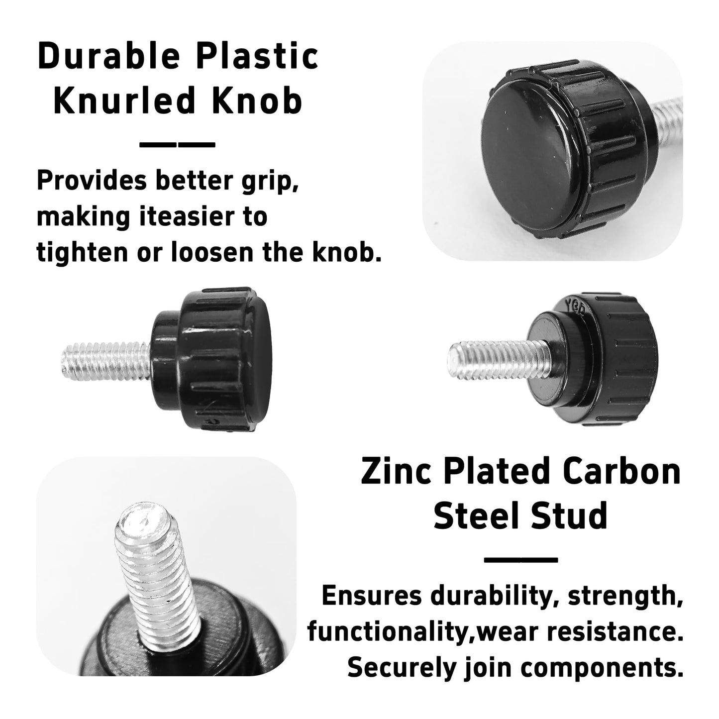 Virello 25Pcs M4 x 10mm Threaded Knurled Thumb Screws, Round Head Knobs for Clamping and Adjustments, Machinery, Equipment, DIY Projects