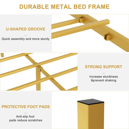 VECELO Full Size Bed Frame with Headboard and Footboard, Heavy Duty Metal Slat Support, Platform Mattress Foundation, No Box Spring Needed, Easy Assembly, Gold