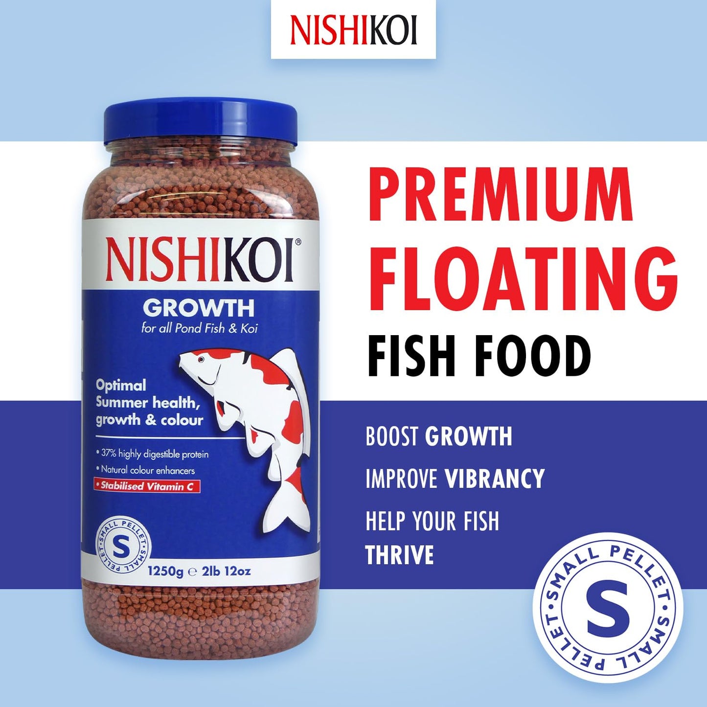 Nishikoi Growth Complete Food for Koi and Pond Fish - Small Pellets - 1250g