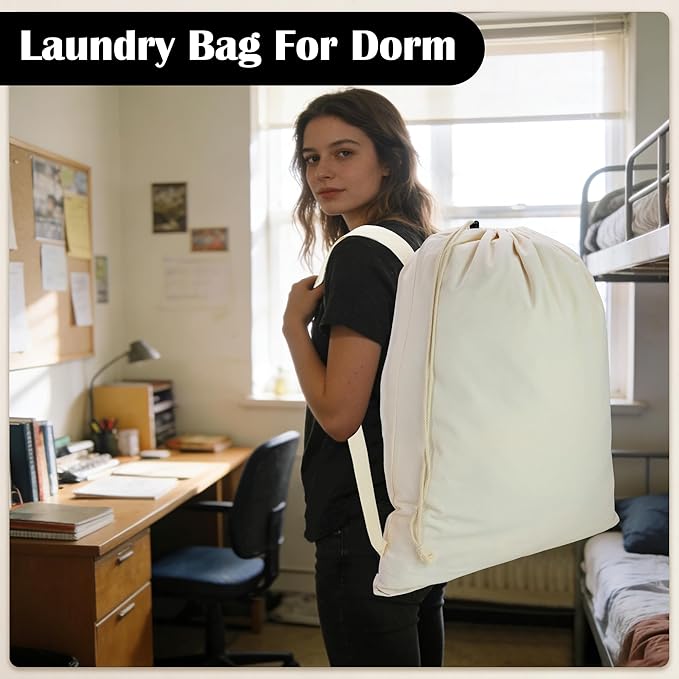 Canvas Laundry Bag with shoulder Strap 24"W x 29"H, Large Drawstring Dirty