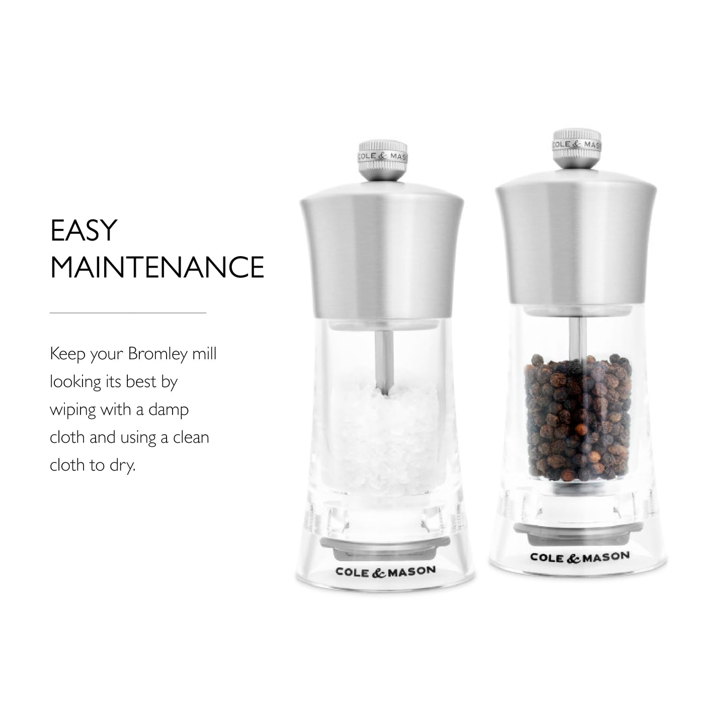 Cole & Mason Bromley Salt & Pepper Mill Gift Set, 6" - Salt & Pepper Grinders with Ultra-Sharp Grinding Mechanisms - Refillable Mills & Spice Shakers with Adjustable Grinding - Acrylic Gift Set