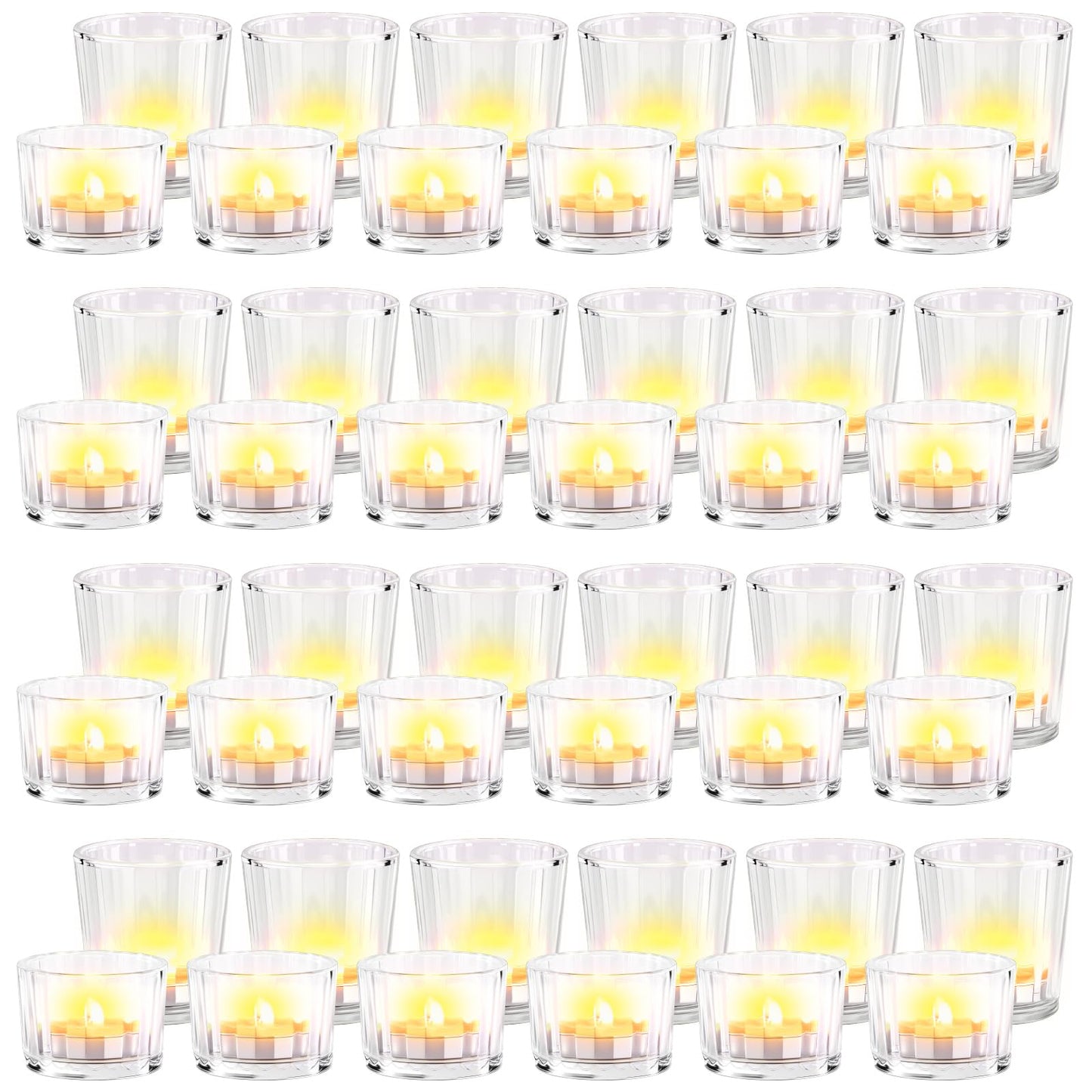 Mumufy 48 Pcs Assorted Votive Candle Holder Ribbed Clear Glass Tea Lights Candle Holder for Table Centerpiece Wedding Home Festival Party Decoration
