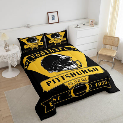 Feelyou Football Comforter Set,Pittsburgh Bedding Set Full Size,American Football City Comforter,Football Fans Gifts Bed Set