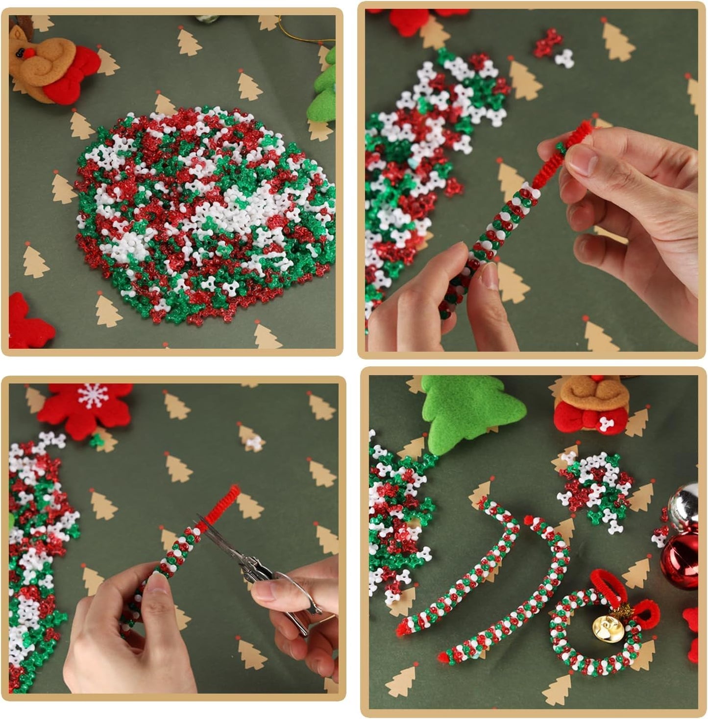 1840pcs Christmas Tri Beads, Tri Beaded Ornament Kit Christmas DIY Bead Christmas Tree Hanging Decoration，Xmas Beads Ornaments Candy Cane Ornament