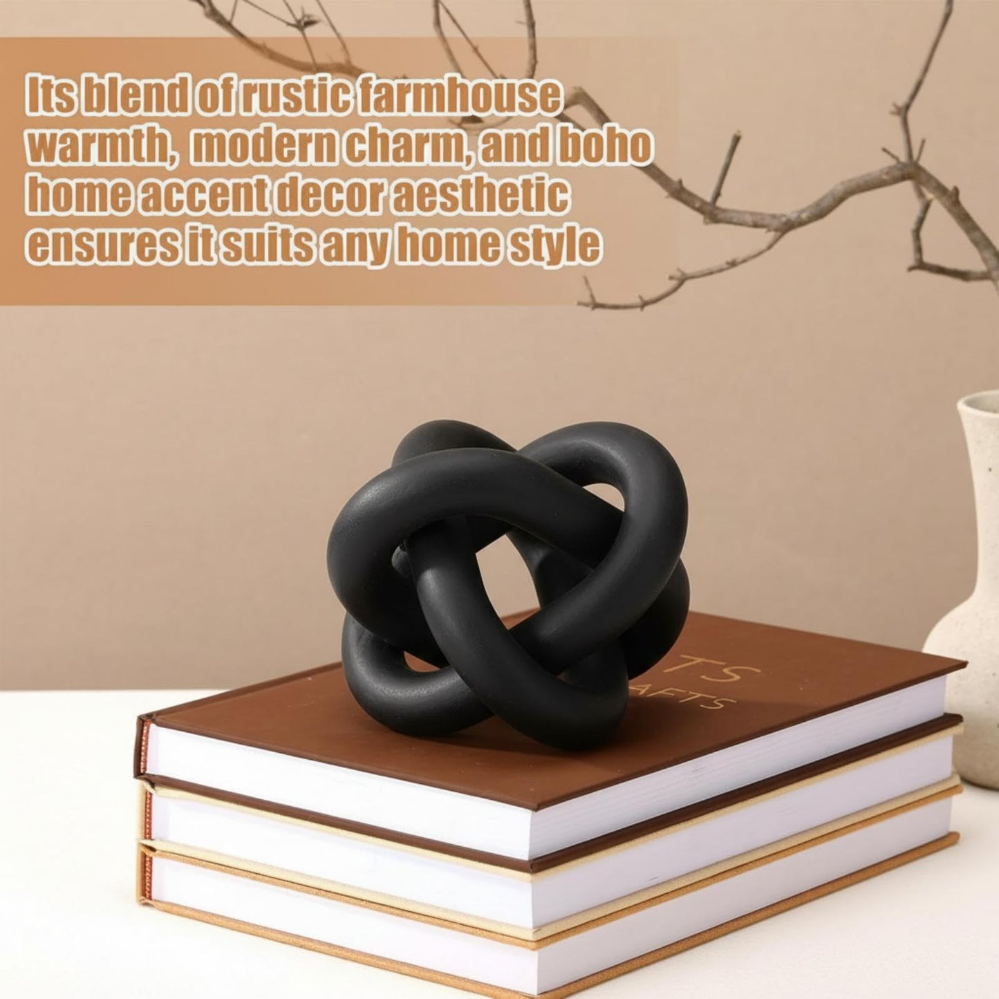 Yalikop 3 Link Wood Knot Decor Rustic Home Décor Accents Hand Carved Coffee Table Decoration, Boho Chain Link Decoration, Modern Shelf, Rustic Objects for Home Living Room Bedroom(Black)