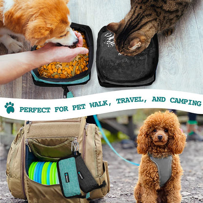 PetAmi Collapsible Dog Bowls 2 Pack, Food and Water Bowls Travel Set, Portable Pet Dish No Spill, Foldable Lightweight BPA Free Leakproof Bowls, Camping Hiking Walking Outdoor Gear Accessories, Black