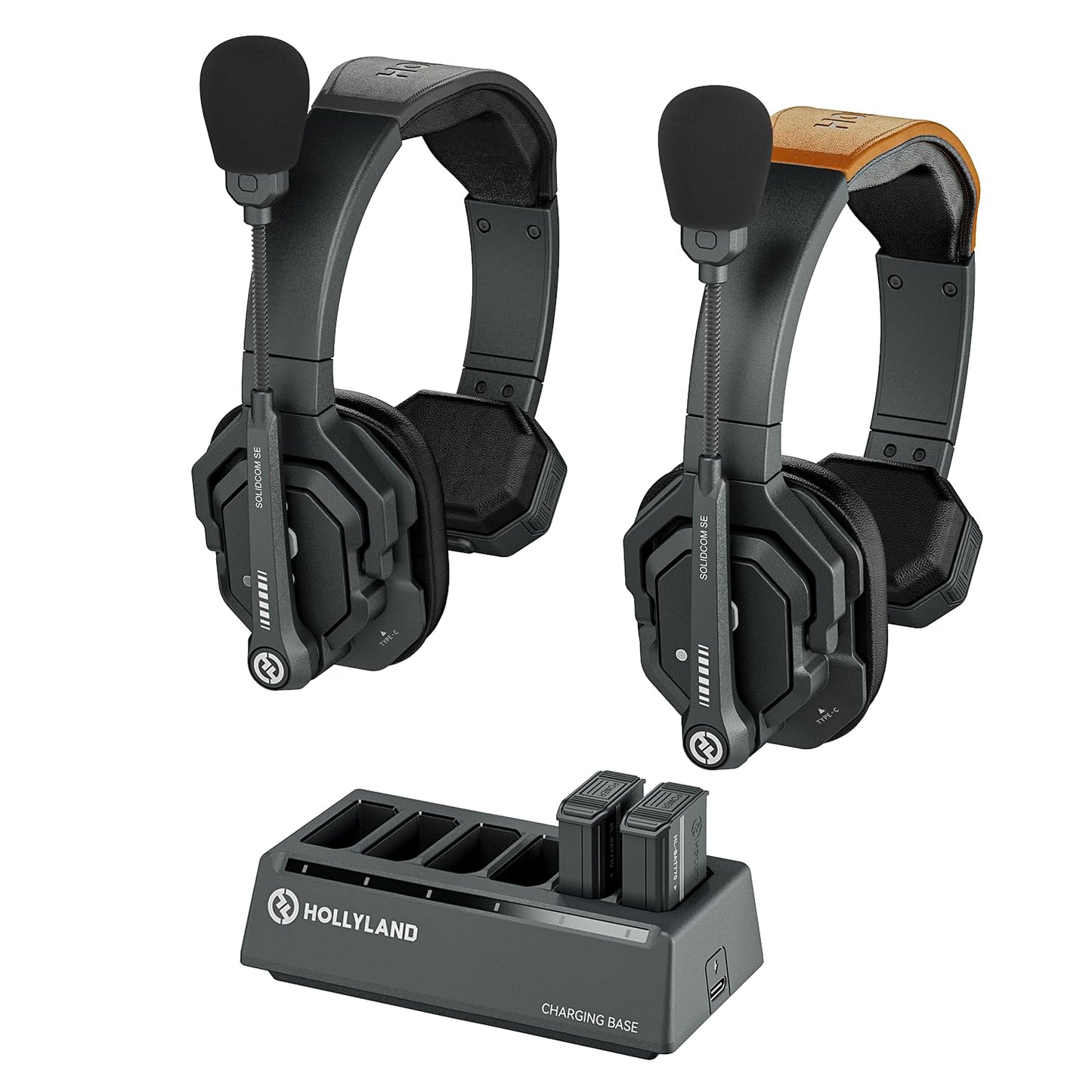 Hollyland Solidcom SE Full Duplex 4-Users ENC Noise Cancellation Wireless Intercom Headset System 1100ft Team Communication with PTT Mute Single Ear Headset for TV Film Production (2.4GHz Version)