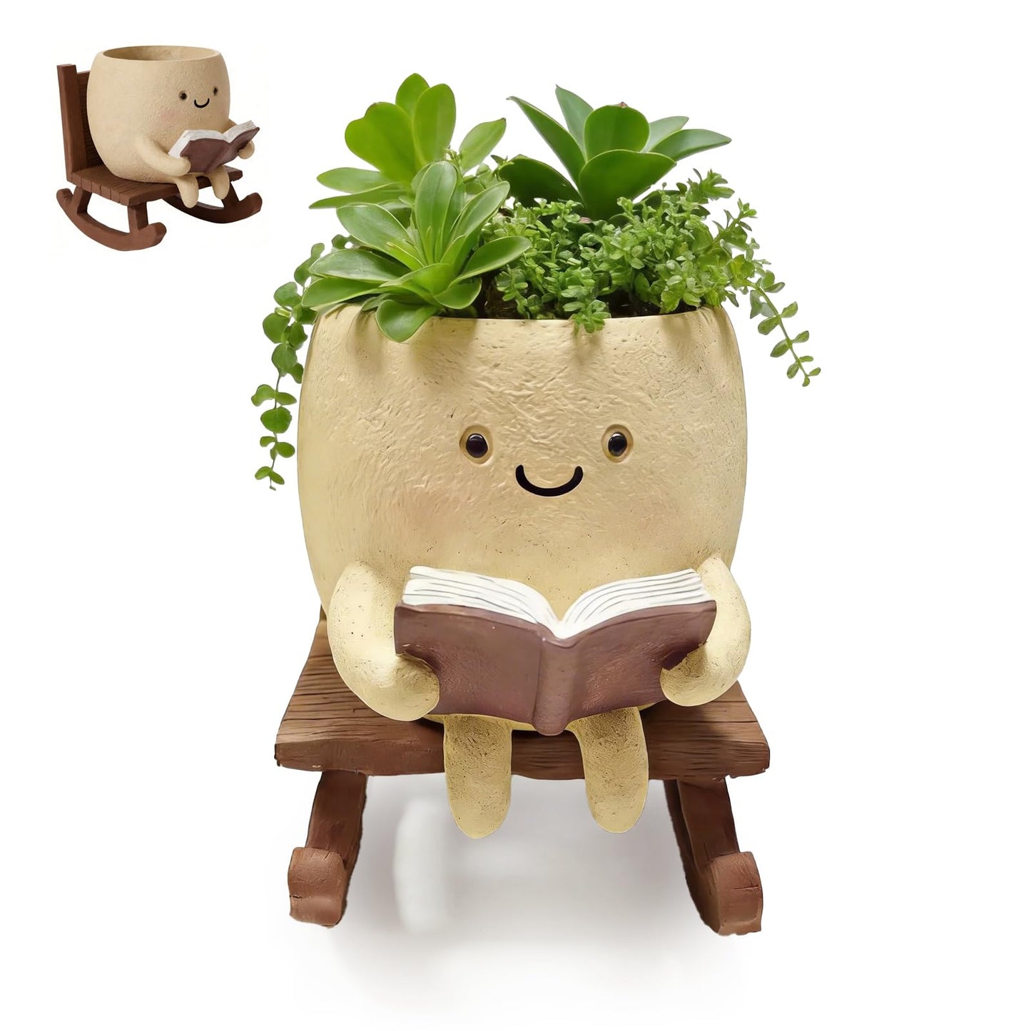 DZHPSRSZ Cute Plant Pots Rocking Chair Reading Planter, Unique Planters for Indoor Plants with Drainage Hole, Cute Planters Creative Plant Pot,Ideal Choice