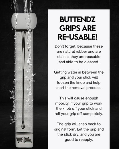 Buttendz Flux Z Hockey Stick Replacement Grip - Reusable Design, Large Knob Player Grip to Maximize Power, Accuracy and Stick Control, Fits All Stick Sizes (White/Black Drip)