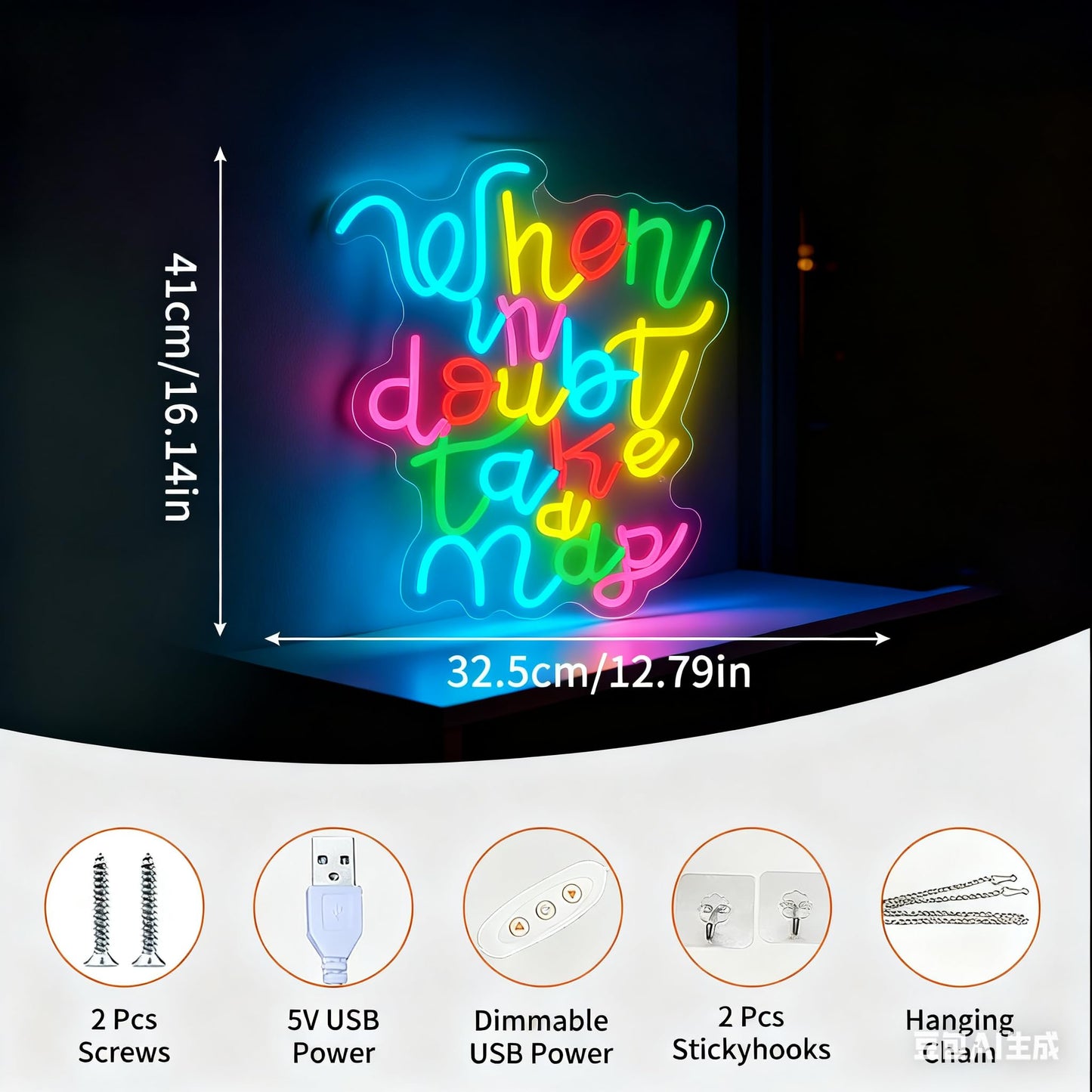 When in Doubt Take a Nap Neon Sign, LED Light Up Wall Decor, USB Powered Dimmable Neon Light, Home Bedroom Living Room Office Decoration, Motivational Quote Art Decor Gift for Teens Adults Friends