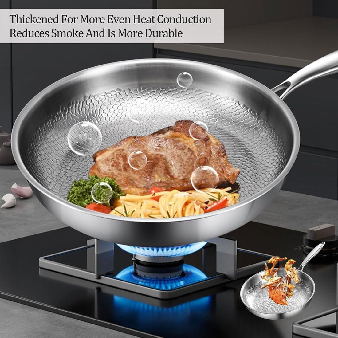 Upgraded Siraats Titanium Hammered Pan, Pot with Lid 10/11/12in Non Stick Titanium Skillet, Scratch-Resistant Multifunctional Durable Safety Frying Pan, Compatible with All Cooktops(L:11in/28cm)