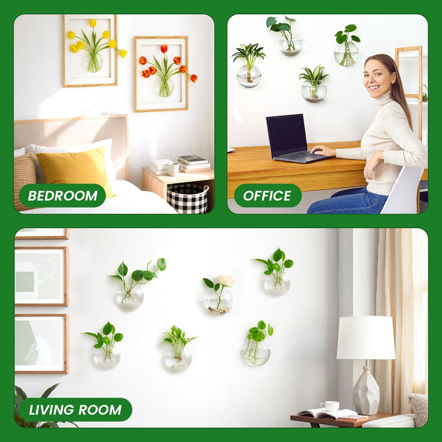 DomeStar 4PCS Wall Vases, Wall Mounted Hanging Glass Vases Clear Planter Terrarium Station for Hydroponics Plants Propagation Home Office Living Room Decor