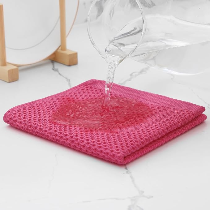 Kitinjoy 100% Cotton Kitchen Dish Cloths, 8 Pack Waffle Weave Ultra Soft