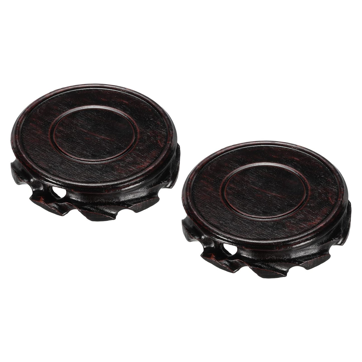 MECCANIXITY Wooden Stand Holders Displays Base 90mm Diameter Red Brown for Vase Bonsai Stone Pack of 2