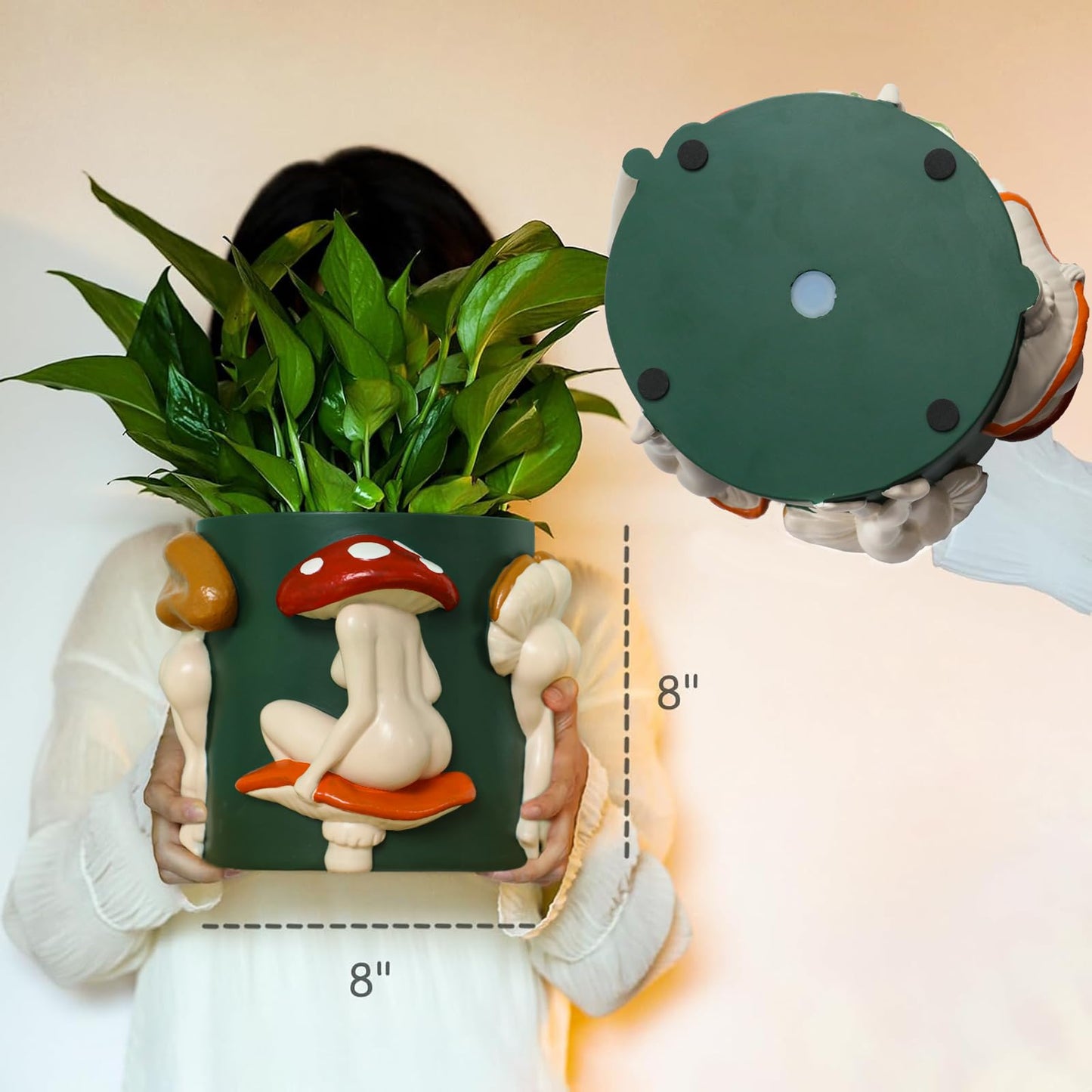 GUGUGO Mushroom Lady Body Plant Pots 8 Inch, Quirky Unique Cute Planters Boho Funky Eclectic Home Decor, Mushroom Butt Flower Pots, Indoor Planting Pot, Modern Aesthetic for Decorating, Dark Green