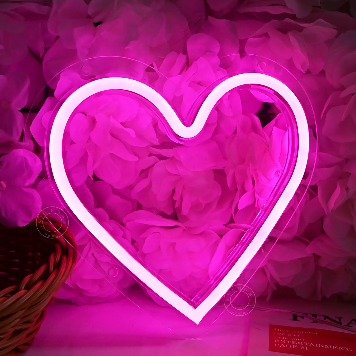 SYLHOME Pink Heart Led Neon Light Sign Battery Operated or USB Powered Bedroom Wedding Wall Sign Decor Valentines Day Birthday Anniversary Sign USB 7.87" X 7.28"