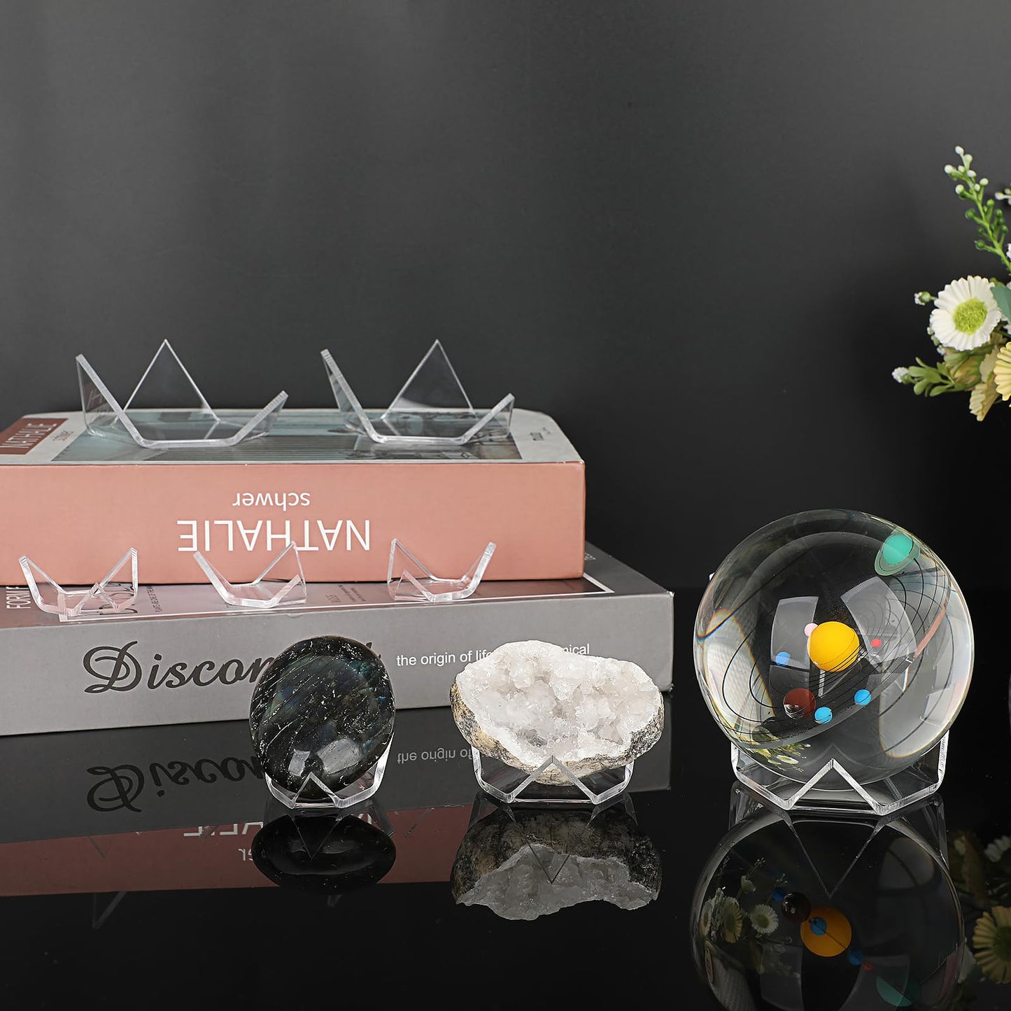 Hipiwe 12 Pcs Acrylic Triangle Display Holder - Display Easel Stands for Geodes Crystal Mineral Agate Fossil Coral, Clear Rock Display Stands for Small Collectibles, (Small+Medium+Large)