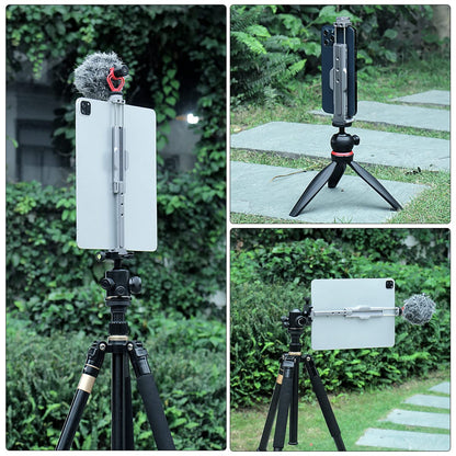 Full Metal Tablet Tripod Mount 7.9 -12.9 Inch Tablet Holder Horizontally & Vertically Position with 1 Rotatable Cold Shoe, 2 Arca Swiss Plate for iPad Video Camera Vlog Shooting Live Streaming