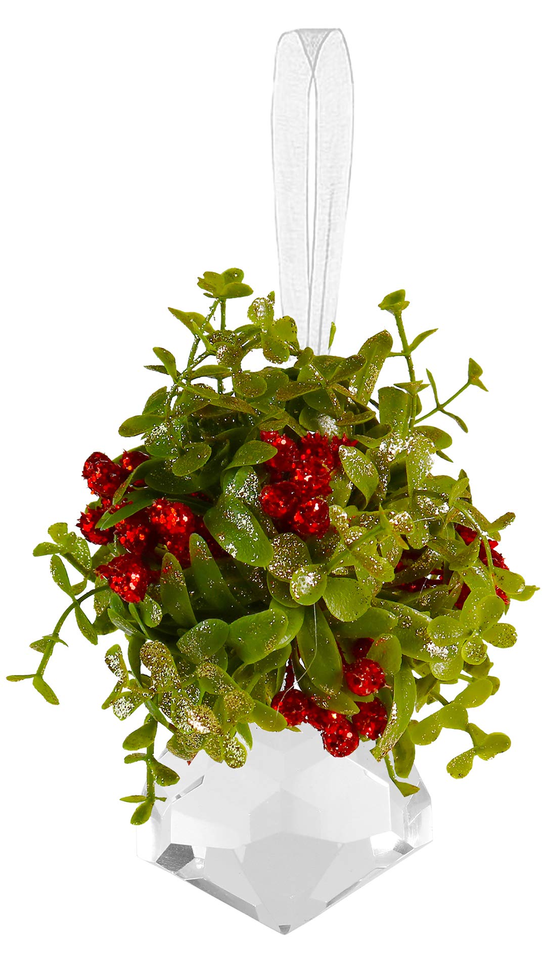 Ornativity Hanging Crystal Mistletoe Ornament - Christmas Decor Doorway Kissing Crystal Gem Stone Mistle Toe Jewel with Berries Ball Xmas Tree Decoration 5"