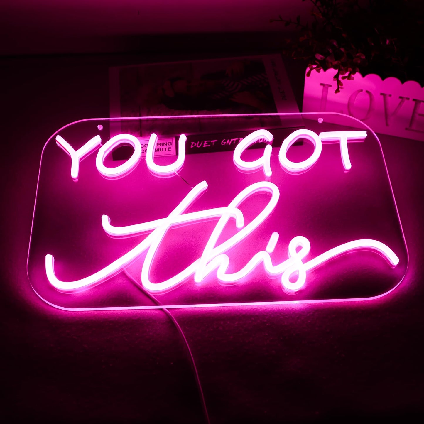 TOPQUALI You Got This Neon Sign,You Got This Sign,You Got This Wall Decor, Led Pink Quotes Motivational Neon Sign for Gym,Office Teamwork,Home Family Sayings,Gifts 16.1 * 10.4Inch