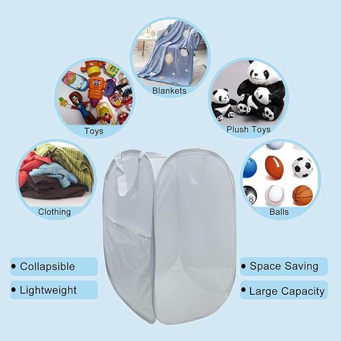 Pop Up Laundry Hamper, Reinforced Mesh Laundry Basket