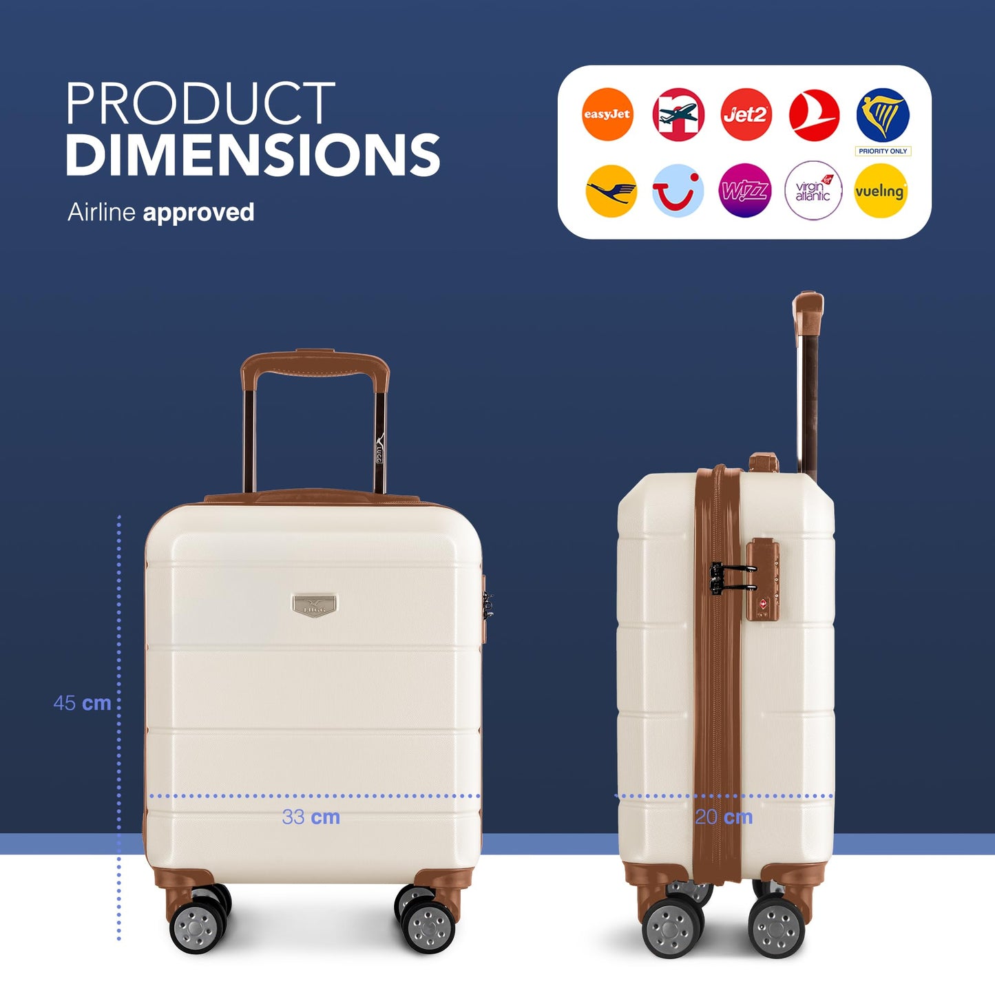 LUGG 15 Inch Jetset Lightweight Travel Cabin Bag Carry On Approved Suitcase ABS Shell Protection Water Resistant & Safe Locking System Easyjet Free Under seat Luggage (45x33x20cm)
