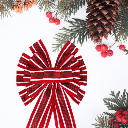 Christmas Tree Topper Bow Large Red Christmas Wreath Bow Tree Topper, Flocking Fabric with White Raw Edge Gift Bows for Xmas Ornament Holiday Home Thanksgiving Indoor/Outdoor Decor 52x13 Inches