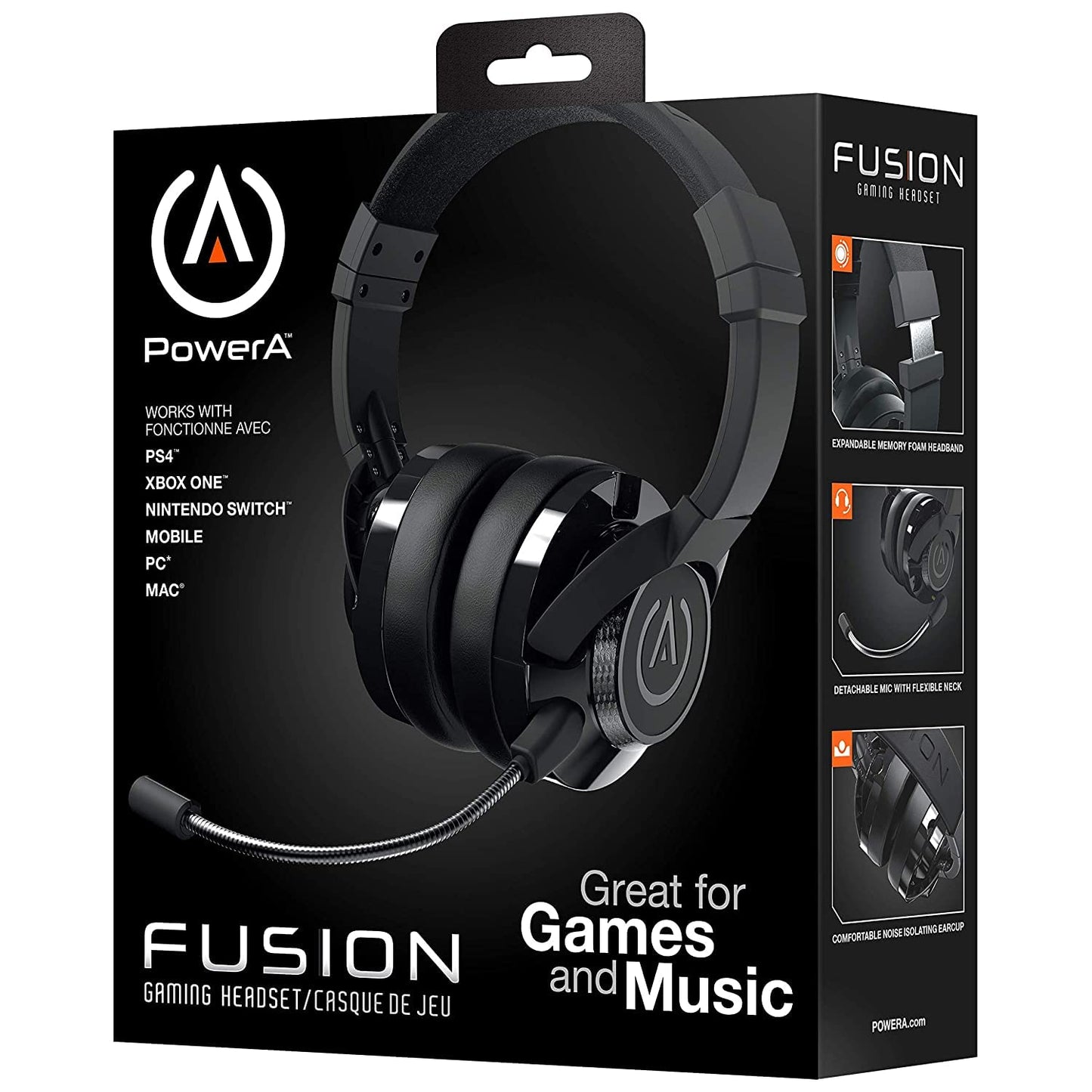 PowerA Fusion Wired Stereo Gaming Headset with Mic for PlayStation 4, Xbox One, X, Xbox One S, Xbox 360, Nintendo Switch, PC, Mac, VR, Android, and iOS - Black - Not Machine Specific