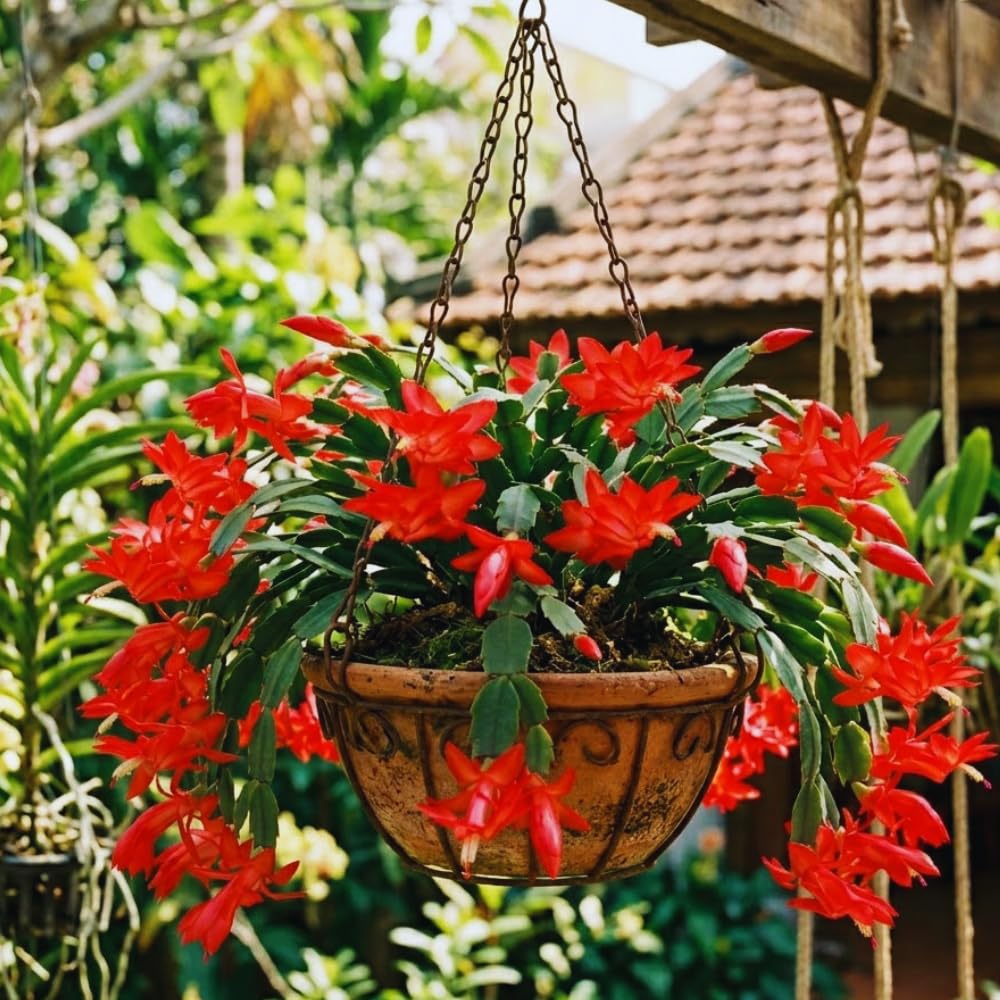 Christmas Cactus Plant Live, Red Christmas Cactus Plant, Holiday Cactus Plants for Gardening, 4 Inc Potted