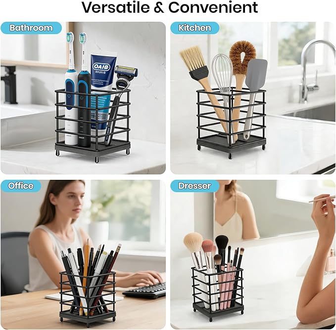 BOTEMY Toothbrush Holders with Quick Drying Mat—Black Toothbrush and Toothpaste