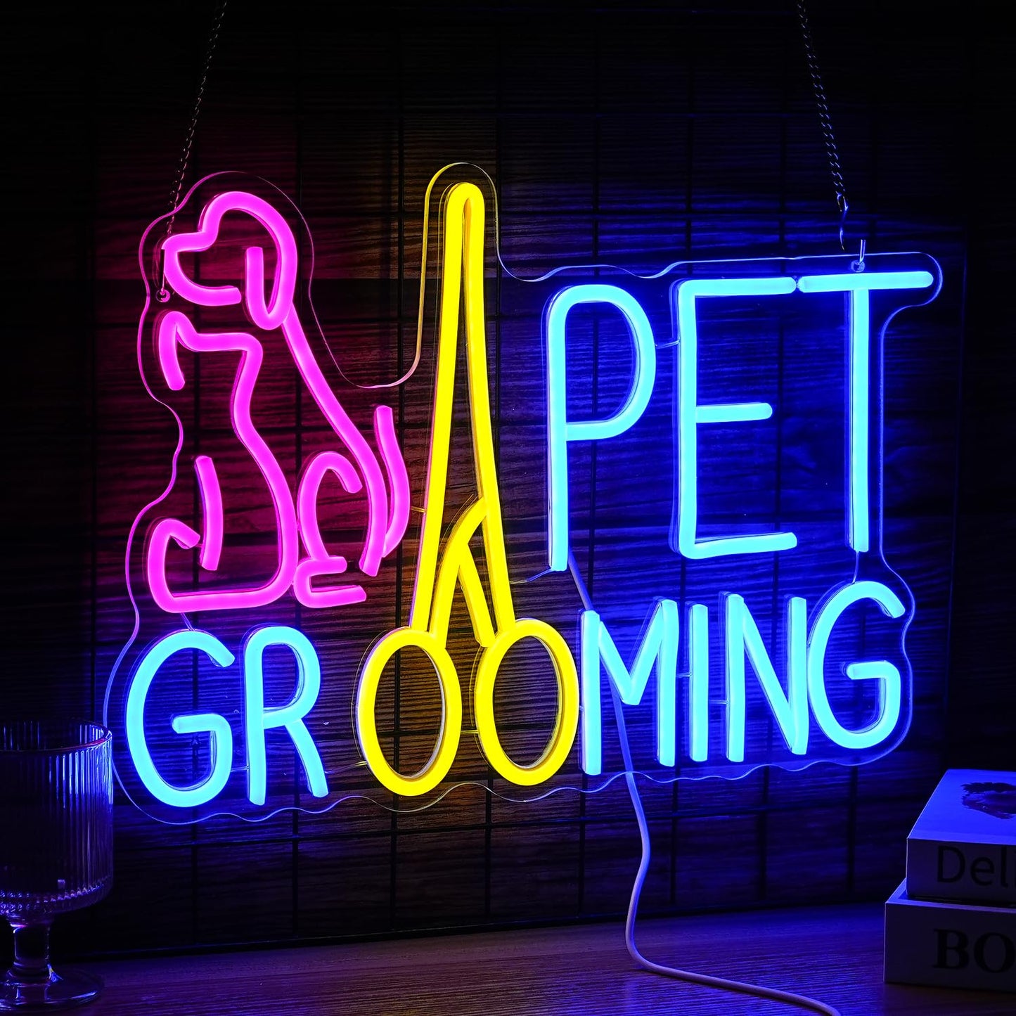 Pet Grooming Neon Sign Dimmable LED Pink Cat Dog Animal Neon Light for Wall Decor Pet Light Up Sign Powered by USB for Pet Shop Hoom Decor Boys Girls Gift (16.7"*12"）