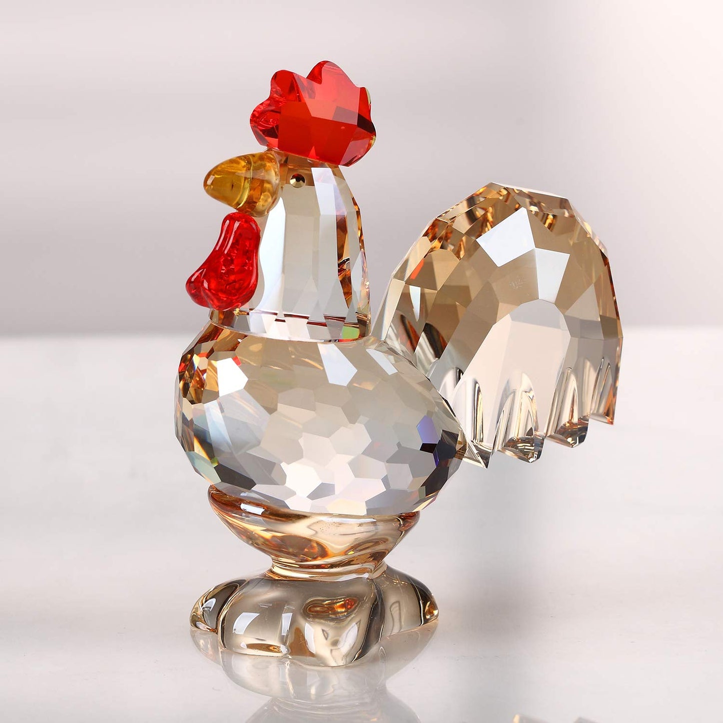 Crystal Rooster Animal Collectible Cute Figurine Ornament Gifts Home Decor (Gold)
