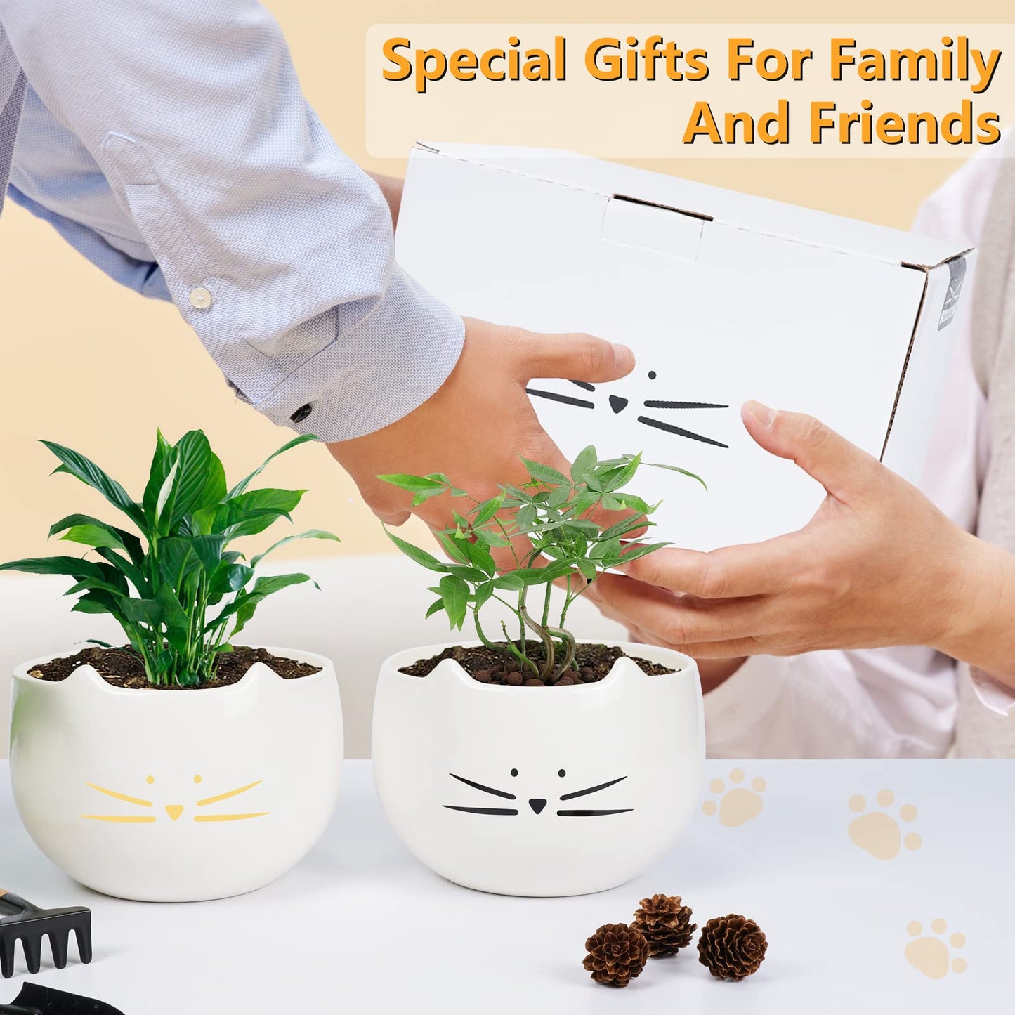 Koolkatkoo 5.5 Inch Cute Cat Succulent Planter Pots Cactus Planters Flower Pots White Set of 2