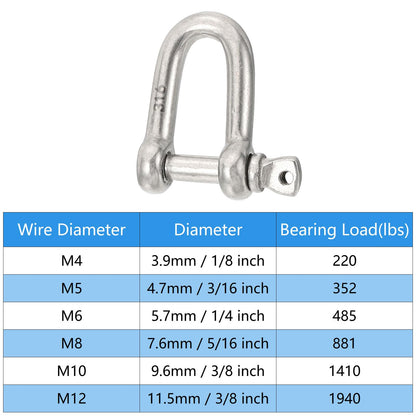 PATIKIL 5/16"(7.74mm) 882lb 316 Stainless Steel D Shackle, 8Pcs Heavy Duty Screw Pin Shackle Marine Grade for Chains Wire Rope Outdoor, Silver