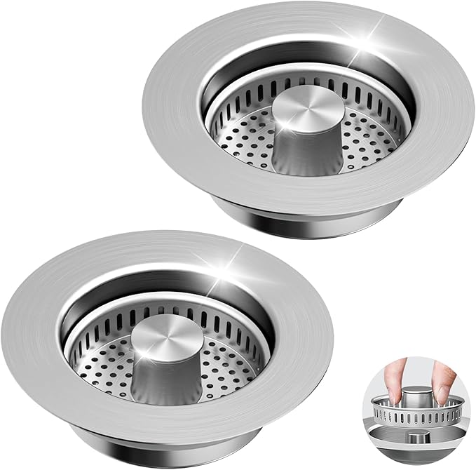 3 in 1 Kitchen Sink Drain Strainer & Sink Stopper, 304 Stainless Steel Pop Up