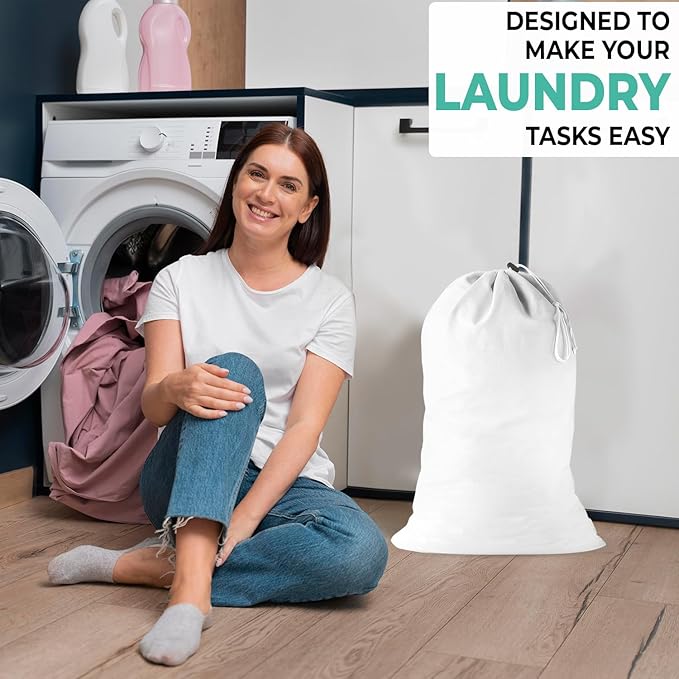2 Pack - Extra Large Cotton Laundry Bag, Heavy Duty Large Laundry Bags 24 x 36