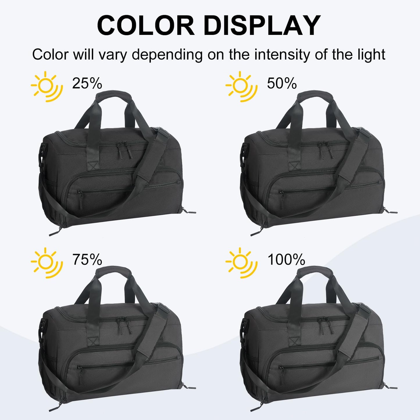 Gym Bag for Men Women, Sports Duffle Bags with Wet Pocket & Shoes Compartment, Water Resistant Overnight Duffel Bag - Light Black