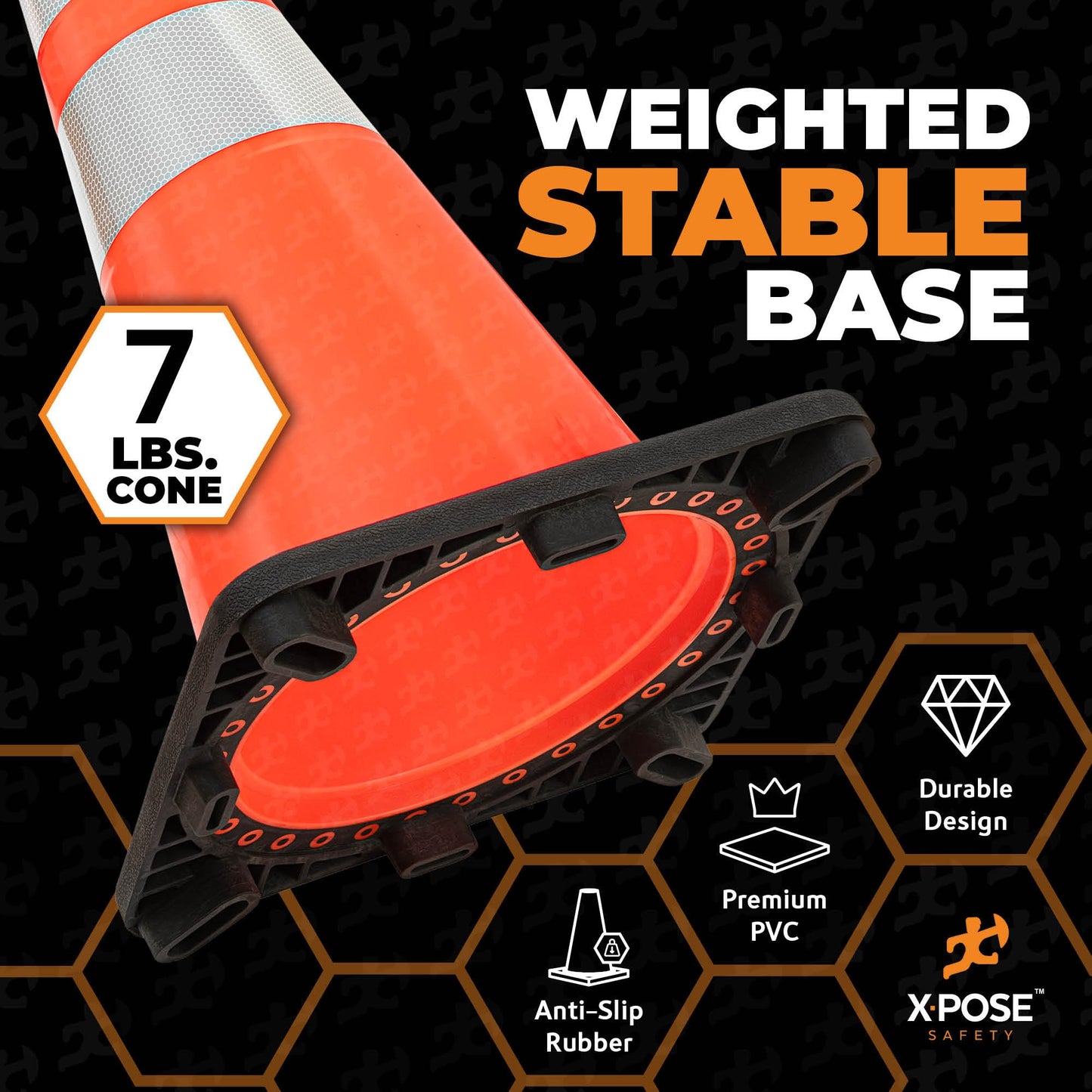 Xpose Safety 28" Orange Traffic Cones, 24-Pack, 6" & 4" Collar – PVC Safety Cones for Parking, Soccer, Construction & Kids – Custom Stenciling Available