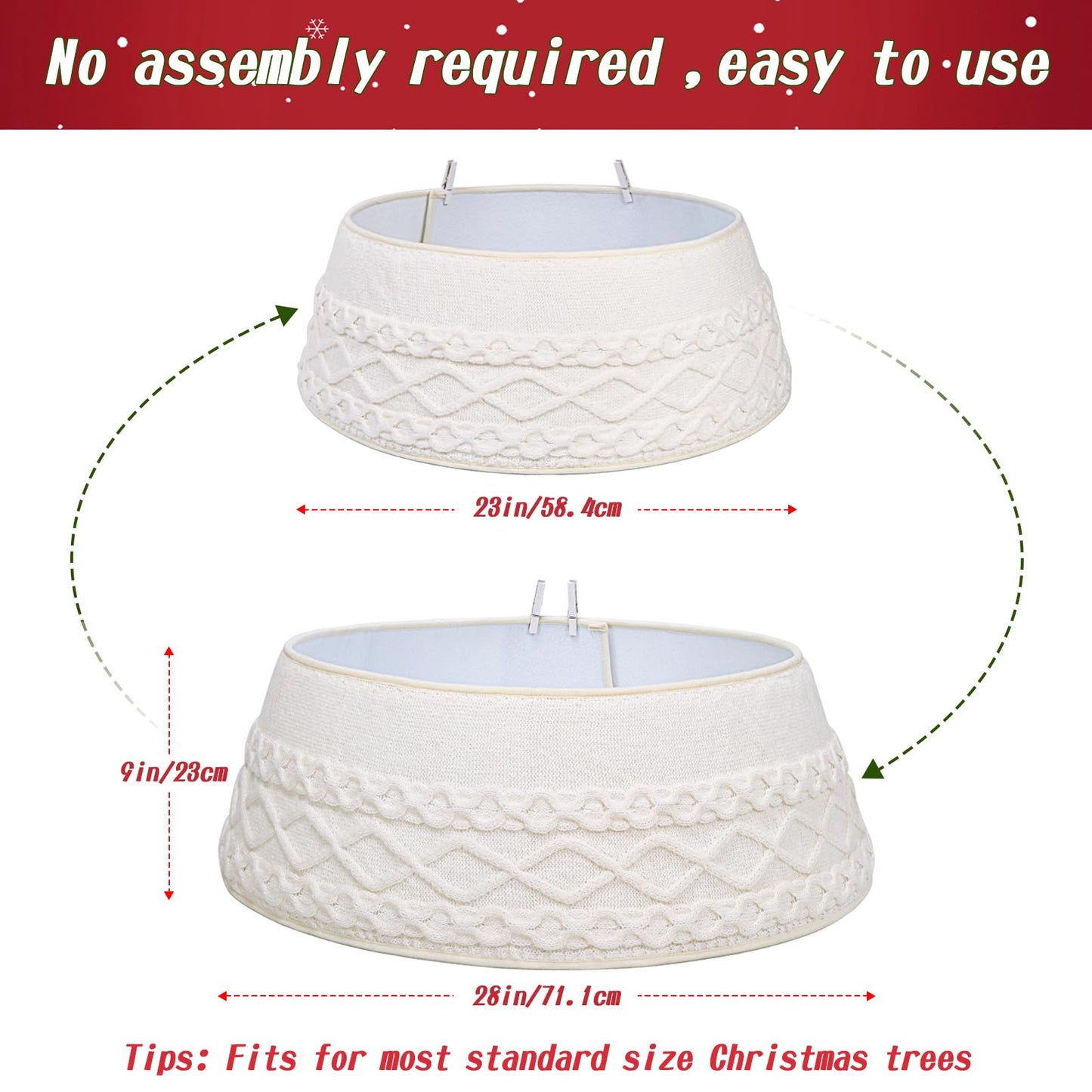 ASTNIC Knitted Christmas Tree Collar, Cable Knit Christmas Tree Skirt Xmas Tree Stand Base Cover Rustic Handmade Tree Ring Tree Skirt for Artificial Trees Christmas Farmhouse Home Decor (White)