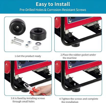 Heavy-Duty Anti-Vibration Rubber Feet for Pressure Washers, Compressors, Trailers, and Generators Rubber Mounting Feet 1 x 2.5 Inches 4-Piece Set with Screw Kit