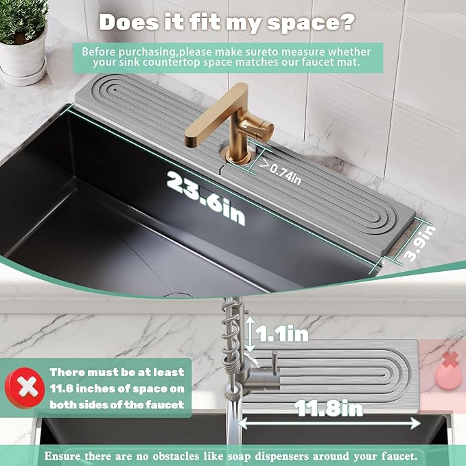 Stone Faucet Mat for Kitchen Sink, Diatomite Drying Stone Tray & Sink Protector
