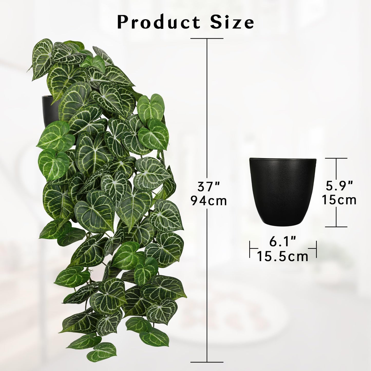 Large Fake Hanging Plants in Pot with Hook, 37" Artificial Hanging Pothos Long Vines Plants, Fake Potted Greenery Plant for Room Wall Living Room Bathroom Kitchen, Big Faux Ivy Houseplants for Shelf