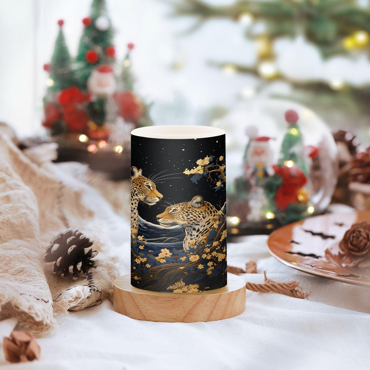 Lights Flameless Candles Golden Leopard Pillar Candles Set of 2 Battery Operated Remote Control Warm Lights Home Decor