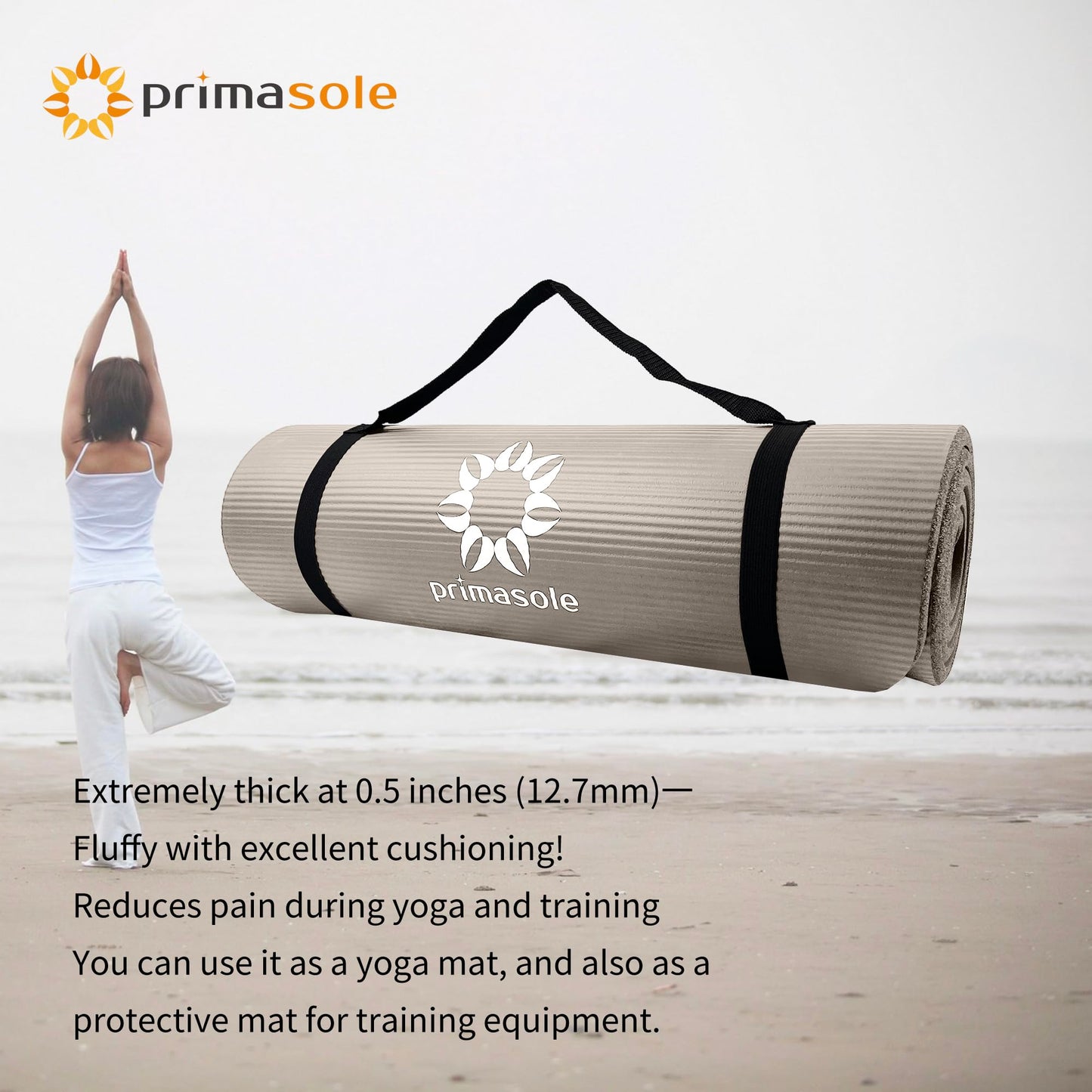 Primasole 1/2-Inch Extra Thick NBR Yoga Mat with Enhanced Stability - Textured Design, Lightweight Mat with Carrying Strap & Case for Yoga, Pilates, Gym & Home Use (Multiple Colors)