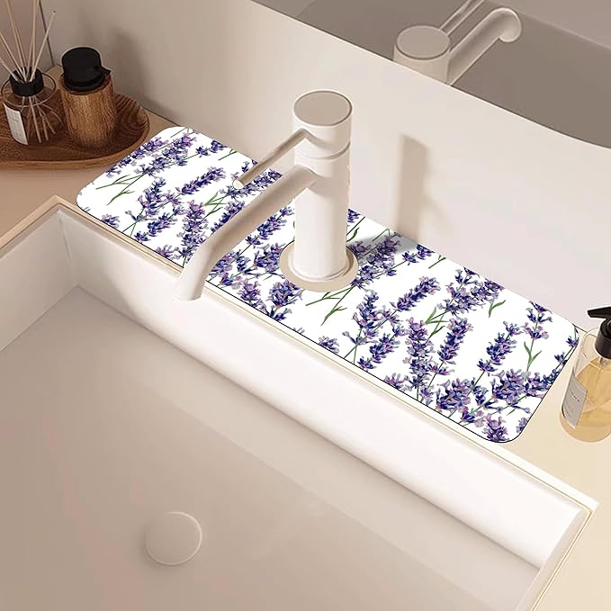 Watercolor Lavender Bunches Kitchen Sink Splash Guard Mat Absorbent Fast Drying